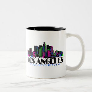 Los Angeles California neon skyline Two-Tone Coffee Mug