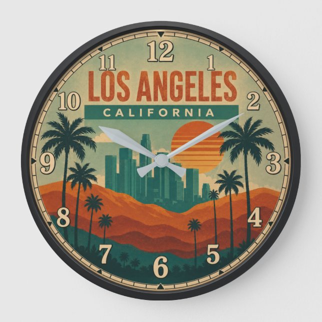 Los Angeles California Retro Sunset  Large Clock (Front)