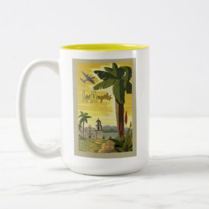 Los Angeles California Retro Vintage Travel Poster Two-Tone Coffee Mug