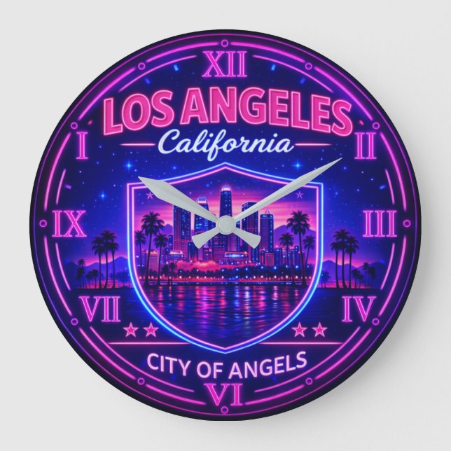 Los Angeles California Skyline Large Clock (Front)