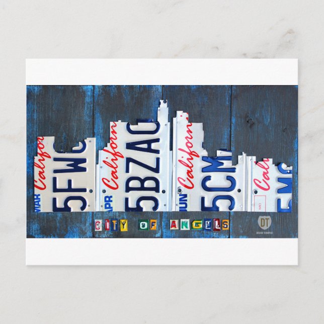 Los Angeles California Skyline License Plate Art Postcard (Front)