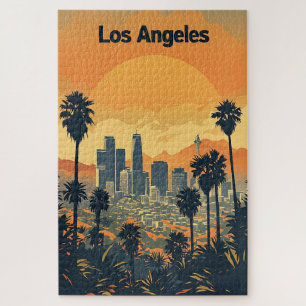 Los Angeles California Skyline Palm Tree Travel De Jigsaw Puzzle