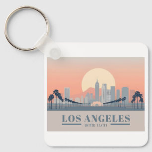 Los Angeles California Skyline Pastel Travel Key Ring