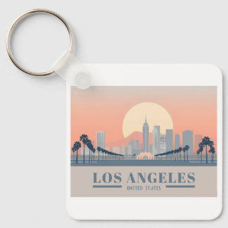 Los Angeles California Skyline Pastel Travel Key Ring