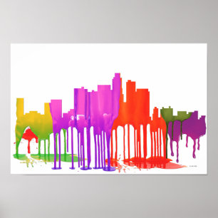 LOS ANGELES, CALIFORNIA SKYLINE PUDDLES - POSTER