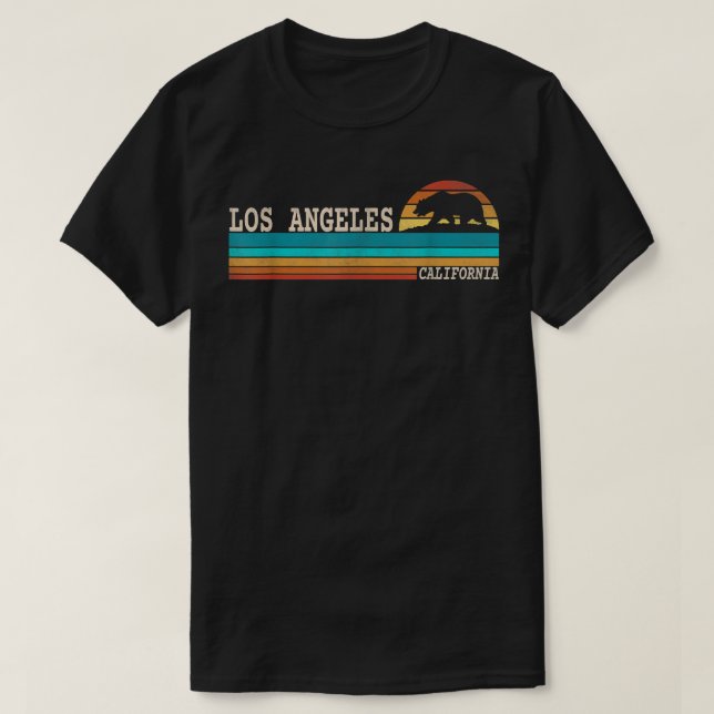 Los Angeles California State Bear Retro Sunset  T-Shirt (Design Front)