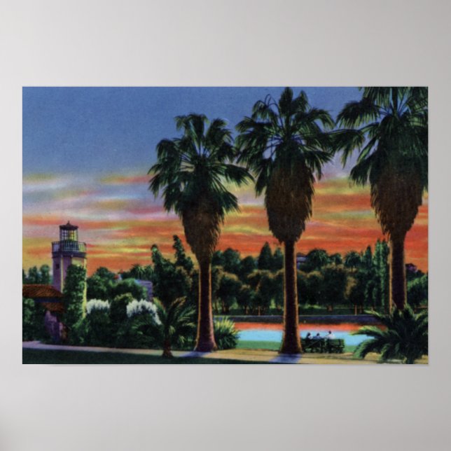 Los Angeles California Sunset at Echo Park Poster (Front)