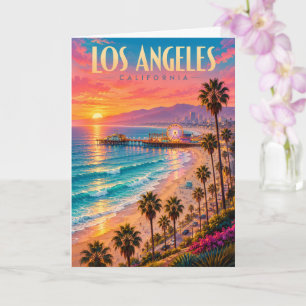 Los Angeles California Sunset Travel Poster Card