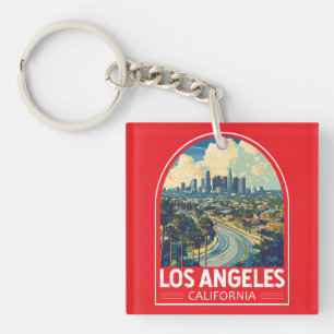 Los Angeles California Travel Art Emblem Key Ring