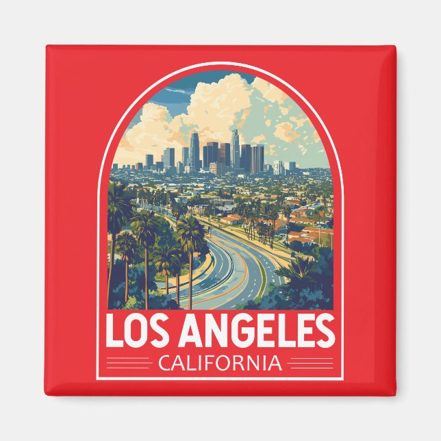 Los Angeles California Travel Art Emblem Magnet (Front)