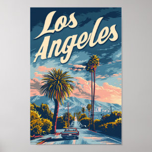 Los Angeles California Vintage Travel Illustration Poster
