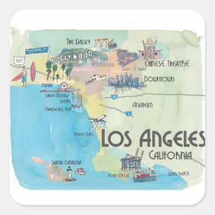 Los Angeles California Vintage Travel Map Square Sticker