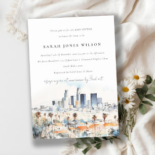 Los Angeles, California Watercolor Baby Shower Invitation
