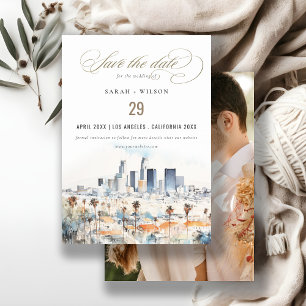 Los Angeles, California Watercolor Photo Wedding Save The Date