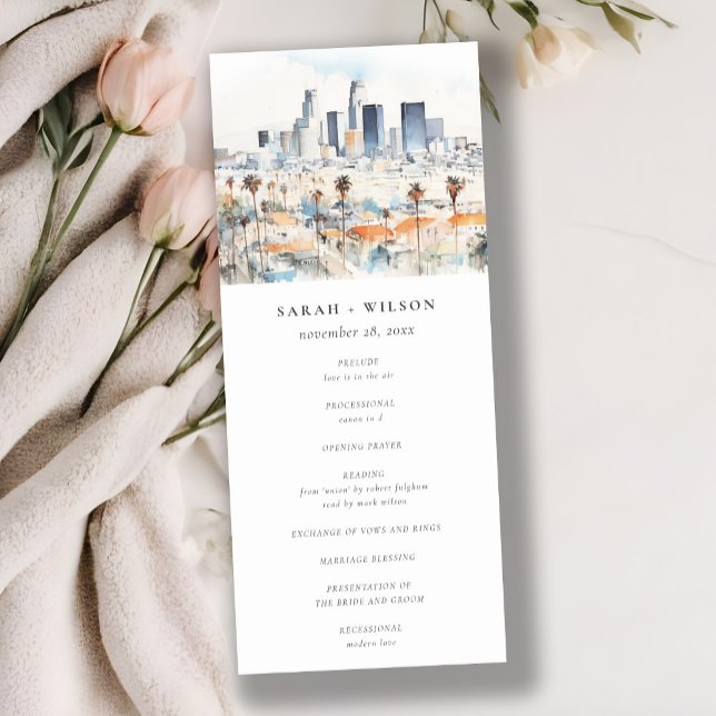 Los Angeles California Watercolor Wedding Program (Creator Uploaded)