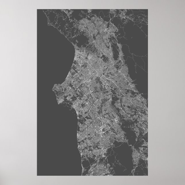 Los Angeles, California (white on black, rotated) Poster (Front)