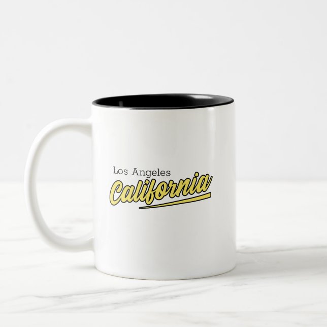 Los Angeles California Yellow Typography  Two-Tone Coffee Mug (Left)