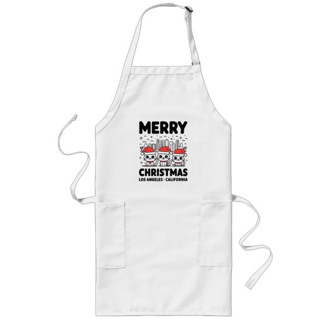 Los Angeles City California Merry Christmas USA Long Apron (Front)