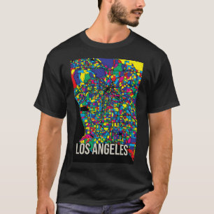 Los Angeles City Map - Colourful Abstract Art Prin T-Shirt