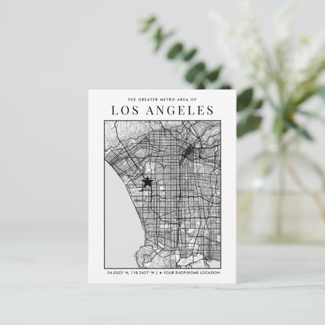 Los Angeles City Map + Location Marker Postcard (Standing Front)