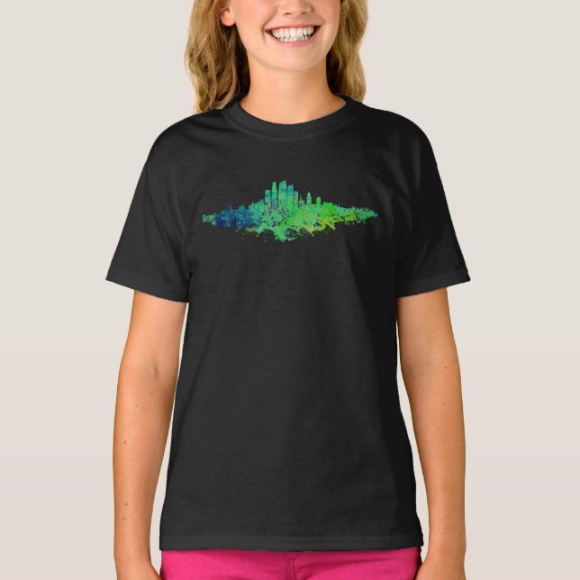 Los Angeles City Skyline - Lime Green Blue T-Shirt (Front)