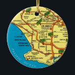Los Angeles Colourful Map Ceramic Ornament<br><div class="desc">A vintage illustrated postcard map repurposed on an ornament. You can reposition the map to show any particular area you wish or simply purchase it as is.</div>