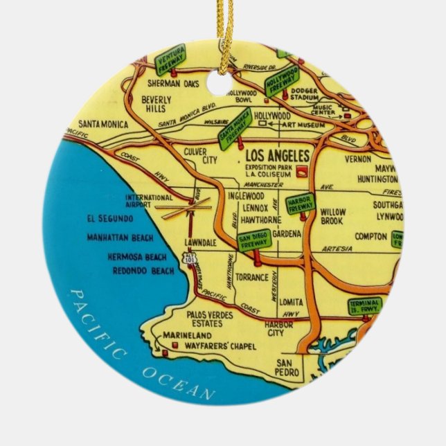 Los Angeles Colourful Map Ceramic Ornament (Front)