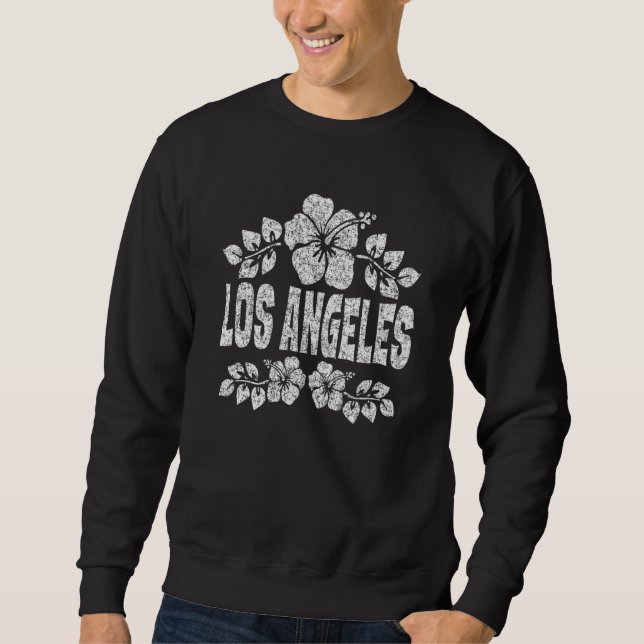 Los Angeles Flowers Distressed White Print Sweatshirt (Front)