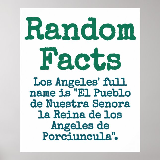 Los Angeles' Full Name - Trivia Fact Poster (Front)