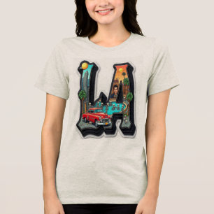 Los Angeles Gothic Retro Car & Skeletons Design Tri-Blend Shirt