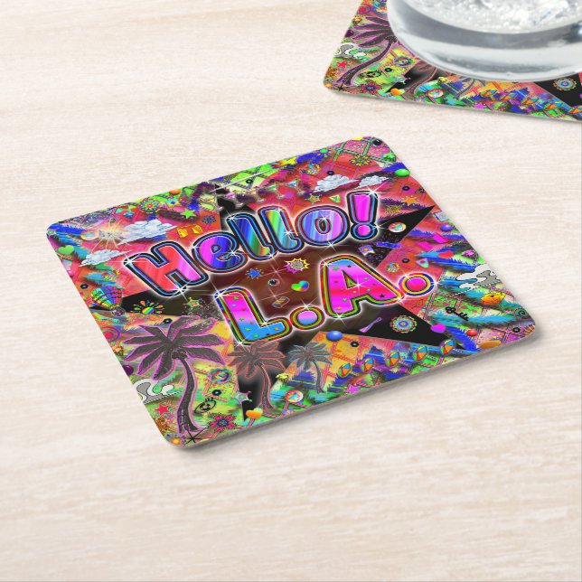 Los Angeles Hello! Coaster! Square Paper Coaster (Angled)