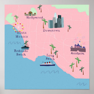 Los Angeles Icons Map  Poster
