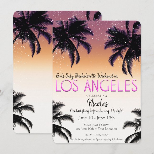 Los Angeles L.A. Girls Weekend Bachelorette Party Invitation (Front/Back)