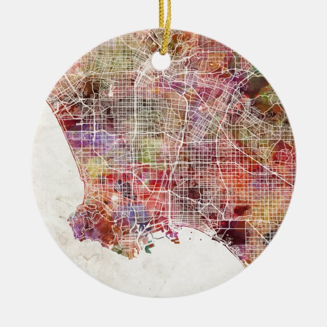 Los Angeles map Ceramic Tree Decoration (Front)