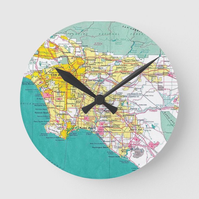 Los Angeles Map Round Clock (Front)
