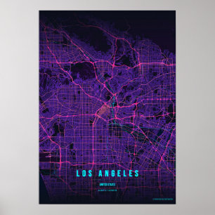 Los Angeles Neon Map LA Print Wall art Poster Gift
