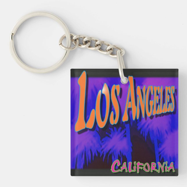 "Los Angeles Night Palms" Kaychain Key Ring (Front)