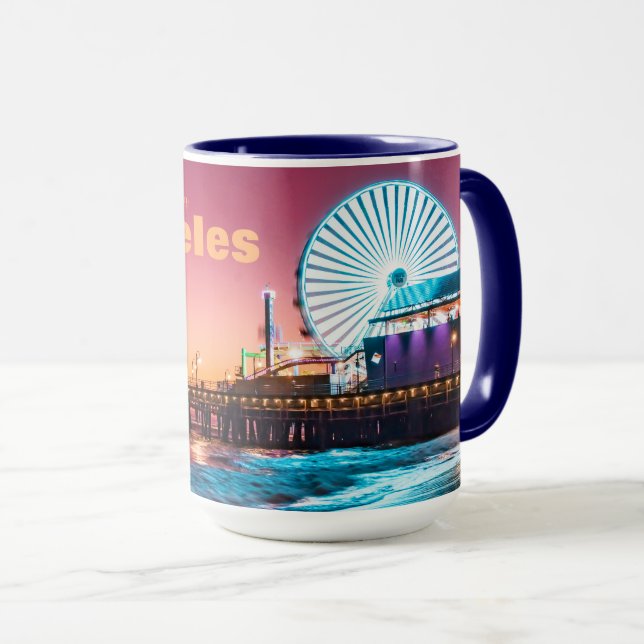 Los Angeles Pink & Blue Sunset Santa Monica Pier Mug (Front Right)