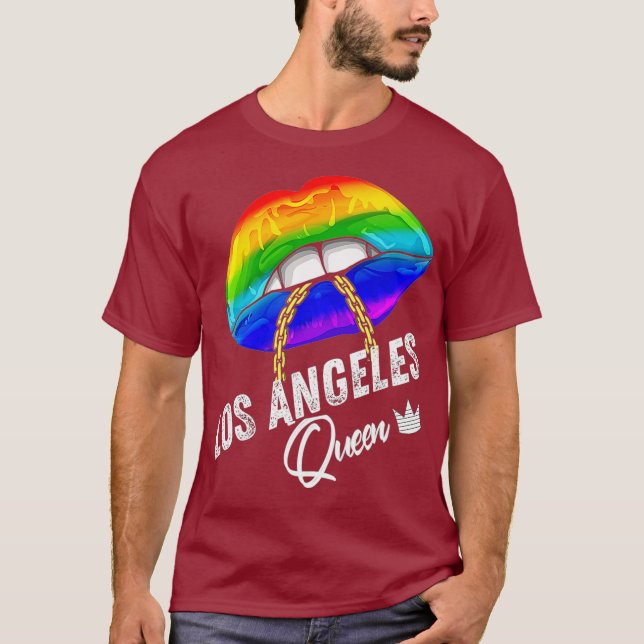 Los Angeles Queen LGBTQ Gay Pride Rainbow Flag T-Shirt (Front)
