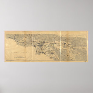 Los Angeles & San Gabriel Mountains Map (1915) Poster