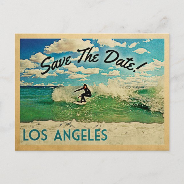 Los Angeles Save The Date California Surfing Announcement Postcard (Front)