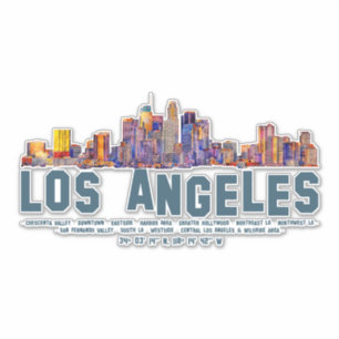 Los Angeles Skyline. Area Names and Coordinates