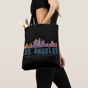 Los Angeles Skyline. Area Names and Coordinates Tote Bag
