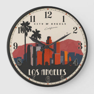 Los Angeles Skyline Art Deco Large Clock