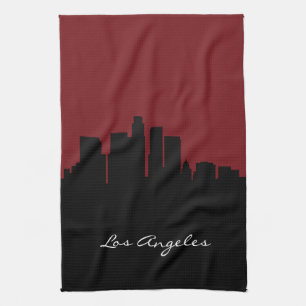 Los Angeles Skyline   Dark Red Tea Towel