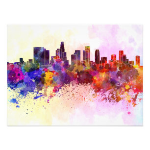 Los Angeles skyline in watercolor background Photo Print