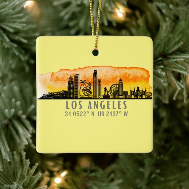 Los Angeles Skyline Latitude and Longitude    Ceramic Ornament (Tree)