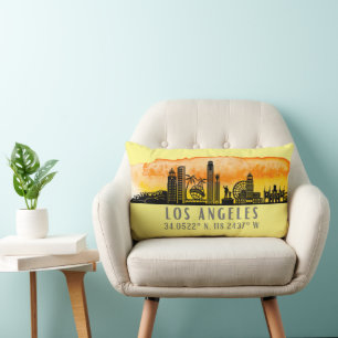 Los Angeles Skyline Latitude and Longitude  Lumbar Cushion