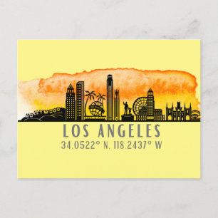 Los Angeles Skyline Latitude and Longitude  Postcard