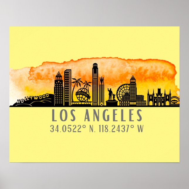 Los Angeles Skyline Latitude and Longitude  Poster (Front)